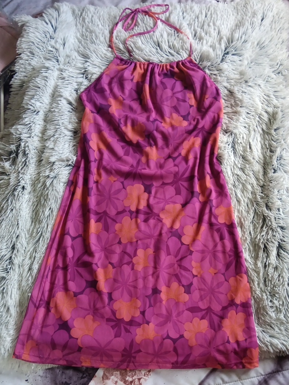 Xhilaration Pink and Orange Floral Halter Mini Dress
